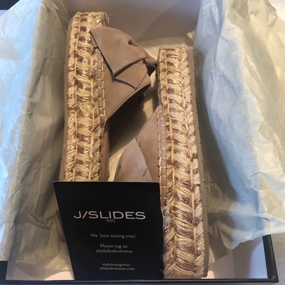 J/SLIDES Suede Espadrille Bow Sandal NIB 10 Tan - Picture 5 of 7